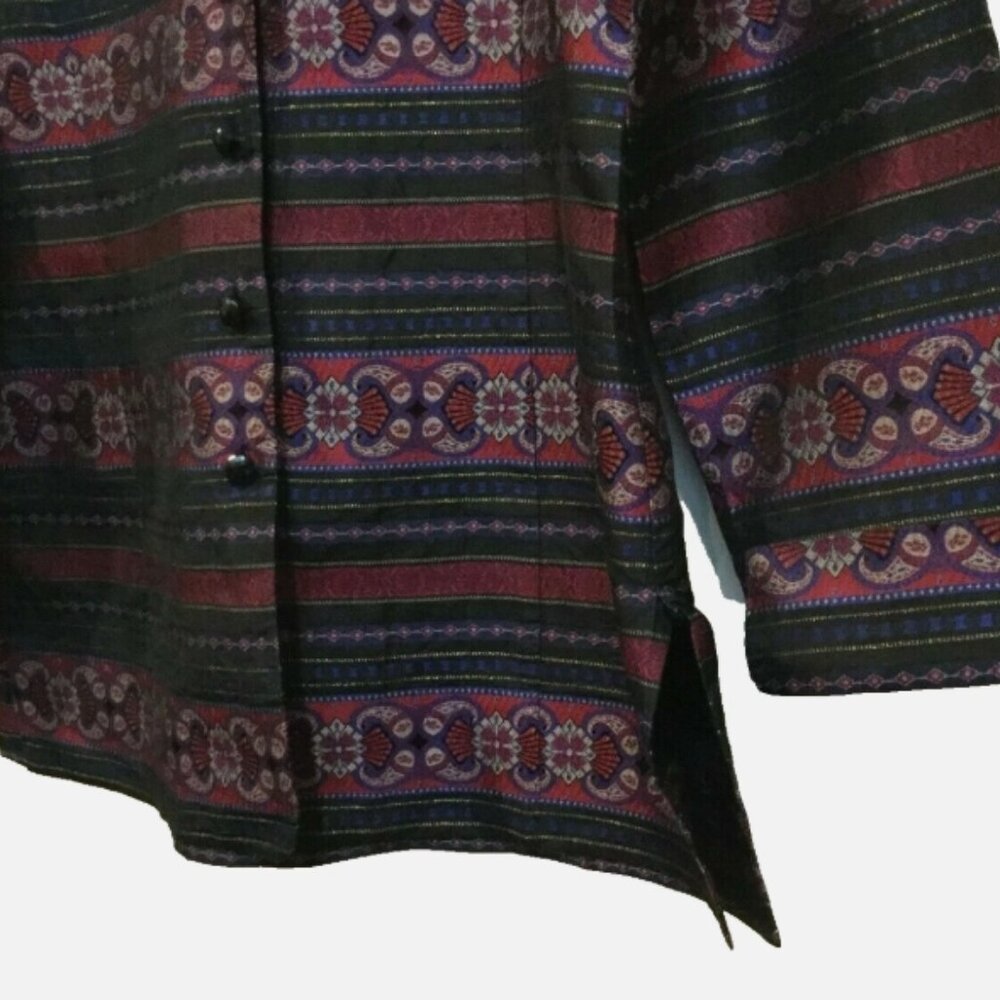 Talbots Womens Petites 4P Button Front Suit Jacket Top Blouse Silk Burgundy Navy - Picture 5 of 9